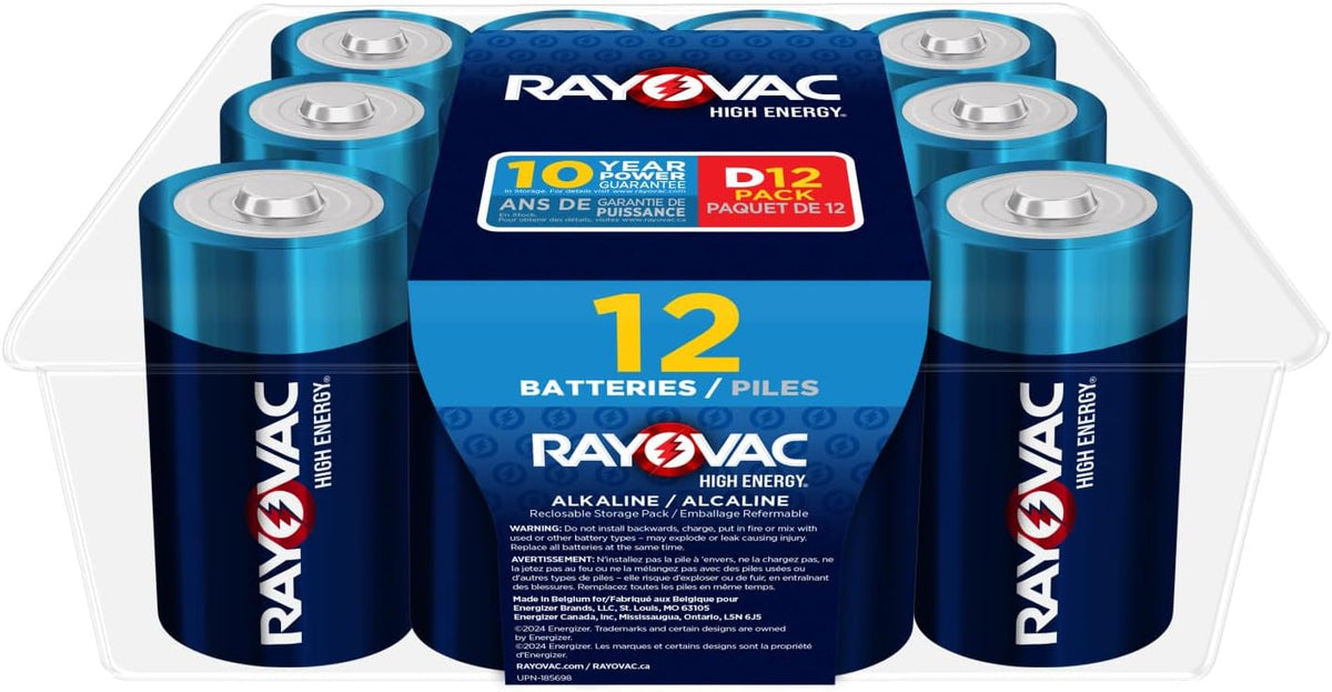 Rayovac High Energy D Batteries (12 Pack), Alkaline D Cell Batteries