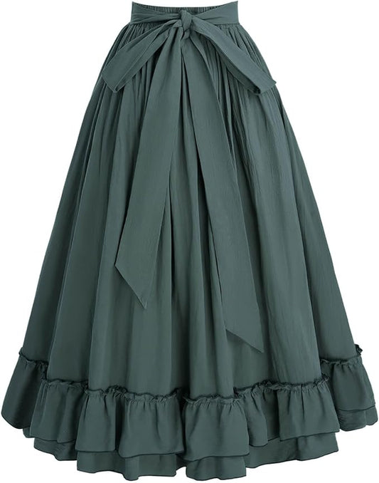 Nuoqi Women Victorian Skirt Double-Layer Maxi Renaissance Skirts Long Skirt