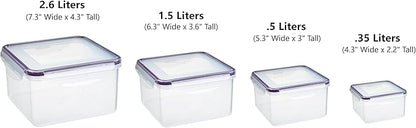 Set of 4 Square Nesting Food Storage Containers - Reusable, BPA Free Plastic, Snap Lock Lids With a Leakproof Silicone Seal. Great for Snacks, Soup, Fruit, Salad and Food Storage
