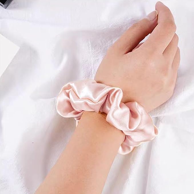 100% Pure Mulberry Silk Hair Scrunchies, 16 Momme Silk Scrunchies, Silk Hair Ties for Women Girls Curly Thick Thin Hair, 04 Pink (4 Count)