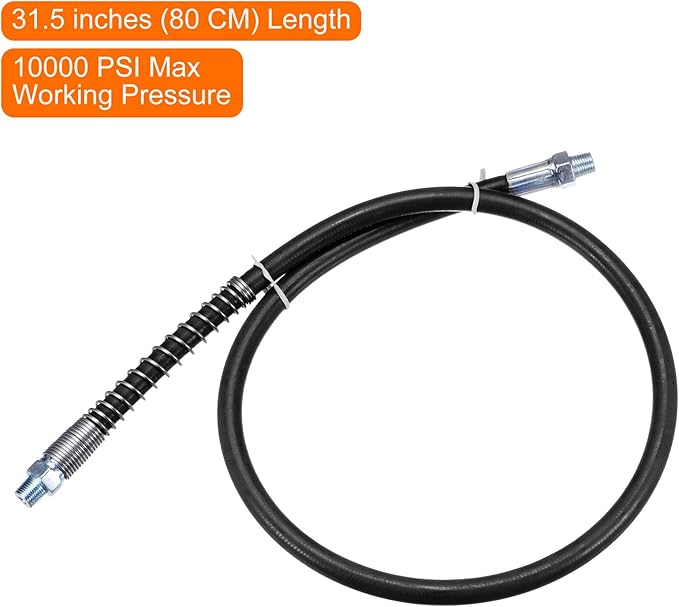 HARFINGTON Grease Gun Hose 31.5" 10000 PSI Spring Flex High Pressure Quick Release Grease Replacement with Coupler 18" NPT Threads for Grease Gun, Black