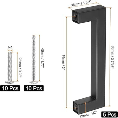 uxcell 5 Pack Square Bar Drawer Handles, 4 Inch Hole Center Modern Drawer Pulls Kitchen Cabinets Pull Stainless Steel Slim Cupboard Pulls, Matte Black