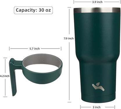 30 oz Tumbler with Handle and 2 Straw 2 Lid, Insulated Water Bottle Stainless Steel Vacuum Cup Reusable Travel Mug,Army Green