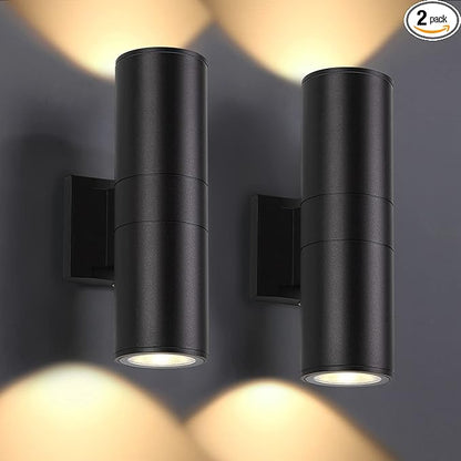 Outdoor Wall Lights 2 Packs, Integrated LED Cylinder Up Down 12W 2700K Modern Aluminum Light, Waterproof Exterior Light for Porch Patio Door