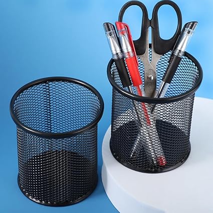AKOAK 1 Count Desktop Pen Holder, Creative Grid Metal Pen Holder, Round Desktop Accessory and Workspace Organizer for Home, School and Office (Black)