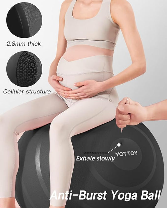 YOTTOY Anti-Burst Exercise Ball for Working Out, Yoga  Pregnancy, Extra Thick Workout Ball for Physical Therapy  Fitness