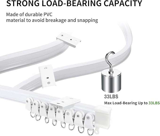 Flexible Bendable Ceiling Curtain Track, 9.8ft (3m) Curved, PVC, Metal, Plastic  Stainless Steel, White, Ceiling Mounted