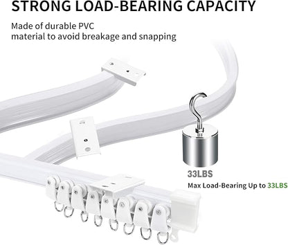 Flexible Bendable Ceiling Curtain Track, 9.8ft (3m) Curved, PVC, Metal, Plastic  Stainless Steel, White, Ceiling Mounted