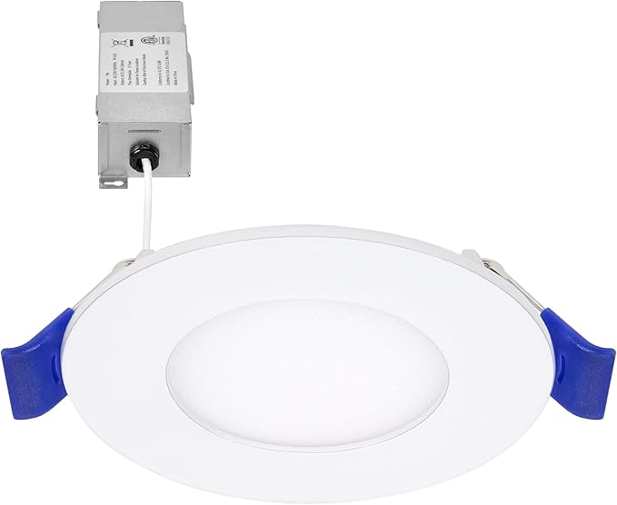Maxxima 3 in. 5 CCT Ultra Thin Recessed LED Downlight, 500 Lumens, Slim Canless Light, IC Rated, 5 Color Temperature Selectable 2700K3000K3500K4000K5000K, Dimmable, White Trim, J-Box Included