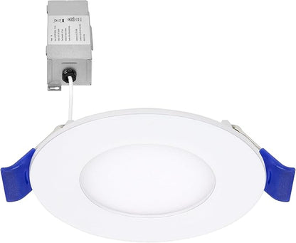 Maxxima 3 in. 5 CCT Ultra Thin Recessed LED Downlight, 500 Lumens, Slim Canless Light, IC Rated, 5 Color Temperature Selectable 2700K3000K3500K4000K5000K, Dimmable, White Trim, J-Box Included