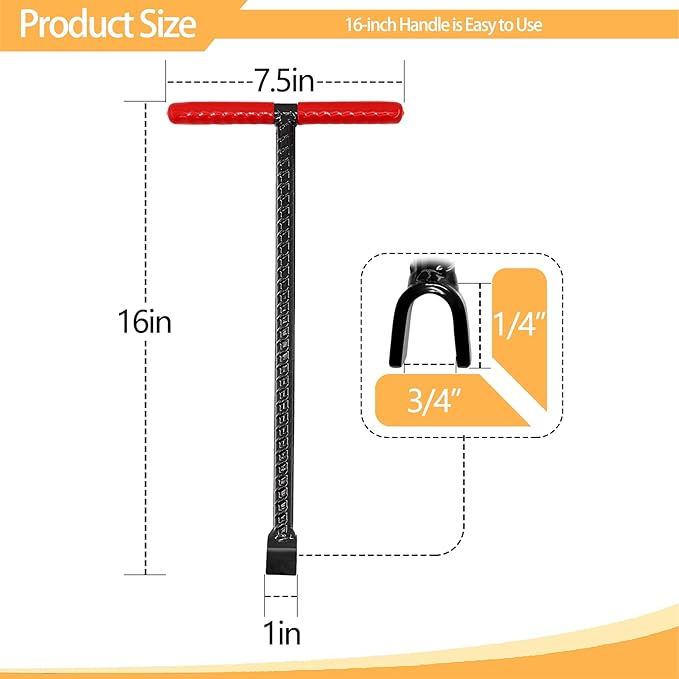 16 Inch Water Meter Key with 4 Way Multi-functional Water Utilities Key Contractor Grade Valve Shutoff Key Tool for Main Water Meter