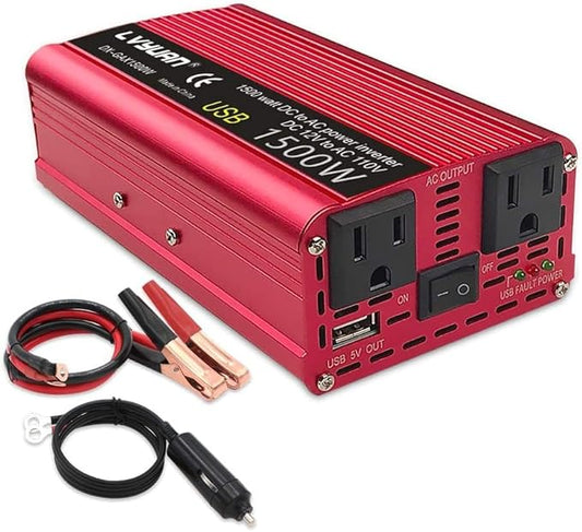 Power Inverter 700W/1500W (Peak) Dual AC Outlets and USB Charging Port DC 12V to 110V AC Car Converter Inverter for Home Car RV Truck Camping