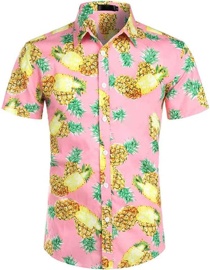 Summer Luxury Men's Shirt Lapel Short-Sleeved Pineapple Print Hawaiian Shirts Loose Casual Fashion Oversized Tops