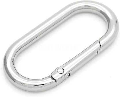 CRAFTMEMORE 2pcs Oval Rings Snap Clips Spring Opening Keyring Buckle SHOV Purse Hardware (Silver)