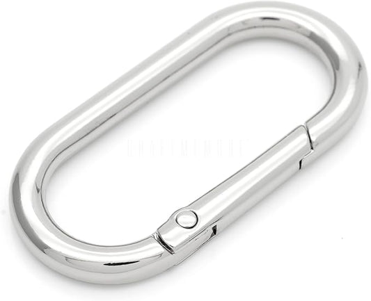 CRAFTMEMORE 2pcs Oval Rings Snap Clips Spring Opening Keyring Buckle SHOV Purse Hardware (Silver)