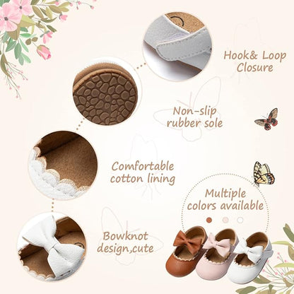 HsdsBebe Infant Baby Girls Mary Jane Flats Bow Non-Slip Soft Sole Princess Toddler First Walkers Sneaker Wedding Dress Shoes