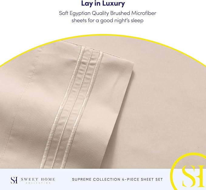 1800 Thread Count Sheet Set Ai Soft Egyptian Quality Brushed Microfiber Sheets Ai Luxury Bedding Set with Flat Sheet, Fitted Sheet, 2 Pillow Cases, Queen