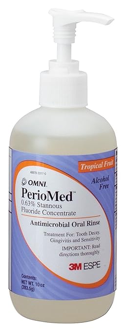 3M ESPE 12105F PerioMed 0.63 Stannous Fluoride Oral Rinse Concentrate Refill, Tropical Fruit Flavor, 10 oz. Bottle with Pump