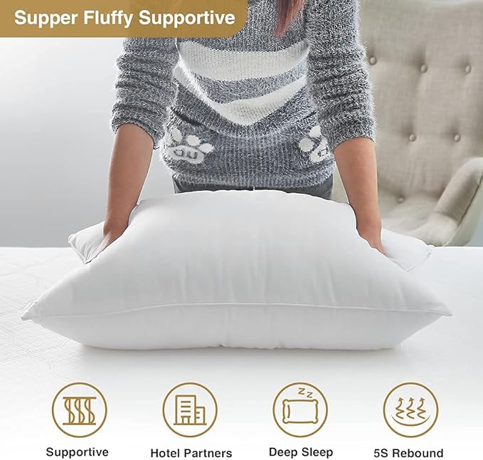 Acanva Bed Sleeping Extra-Soft Sham Down Alternative Pillow Insert, 1 Count (Pack of 1), White