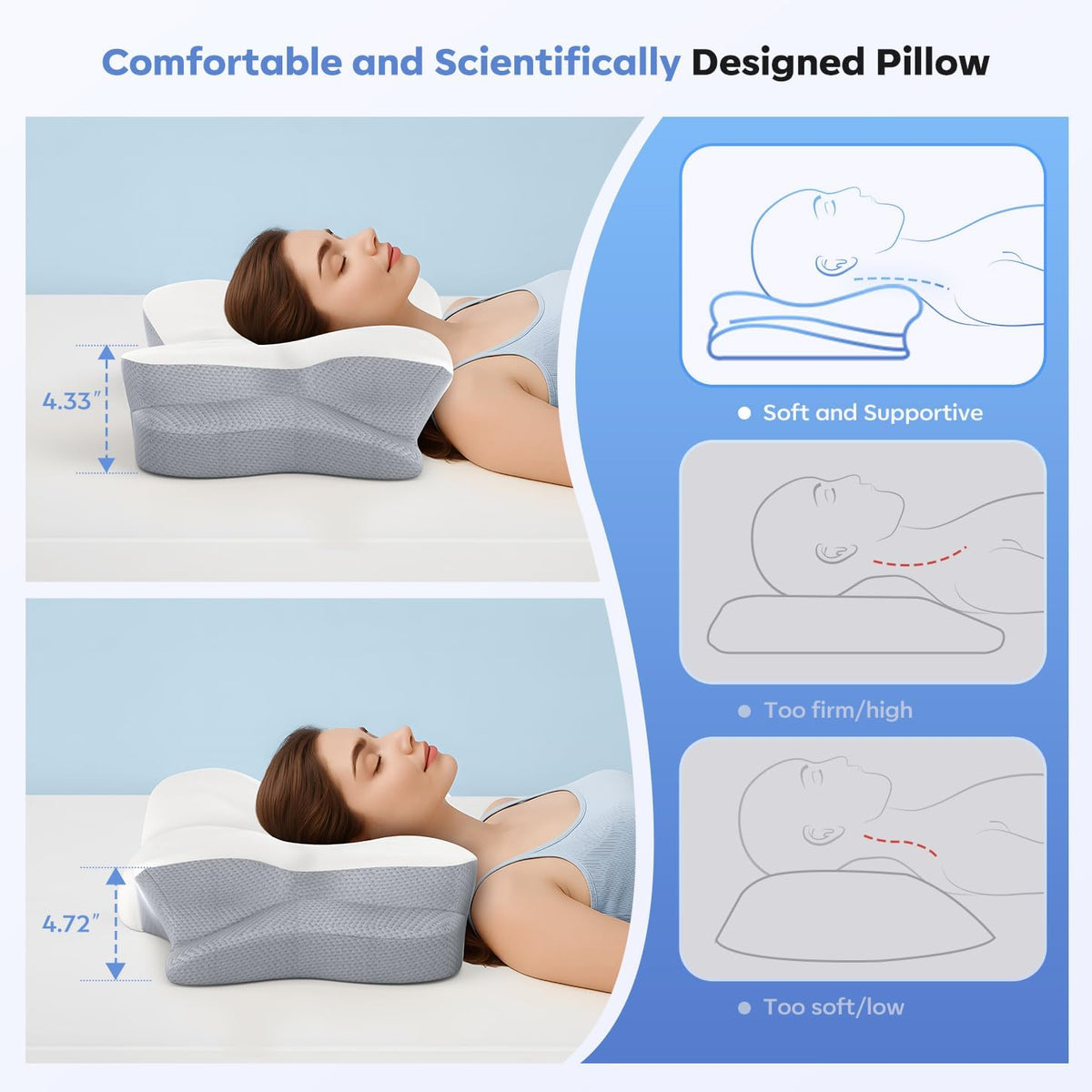 Cervical Neck Pillow, Ergonomic Memory Foam Pillows for Neck Pain Relief with Breathable Pillowcase, Adjustable Contour Neck Support Pillow for Side Back Stomach Sleepers (Dark Gray) (The shade of gray is darker than our image)