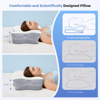 Cervical Neck Pillow, Ergonomic Memory Foam Pillows for Neck Pain Relief with Breathable Pillowcase, Adjustable Contour Neck Support Pillow for Side Back Stomach Sleepers (Dark Gray) (The shade of gray is darker than our image)