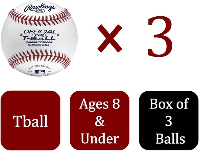 Rawlings  Official T-Balls  TVB  Youth6u  3 Count  Sponge Rubber Core  IndoorOutdoor