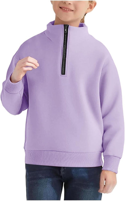 Boys Long Sleeve Shirts Kids Quarter Zip Sweatshirt Soild Casual Pullover Shirt Outdoor Fall Clothes for Teen Boy