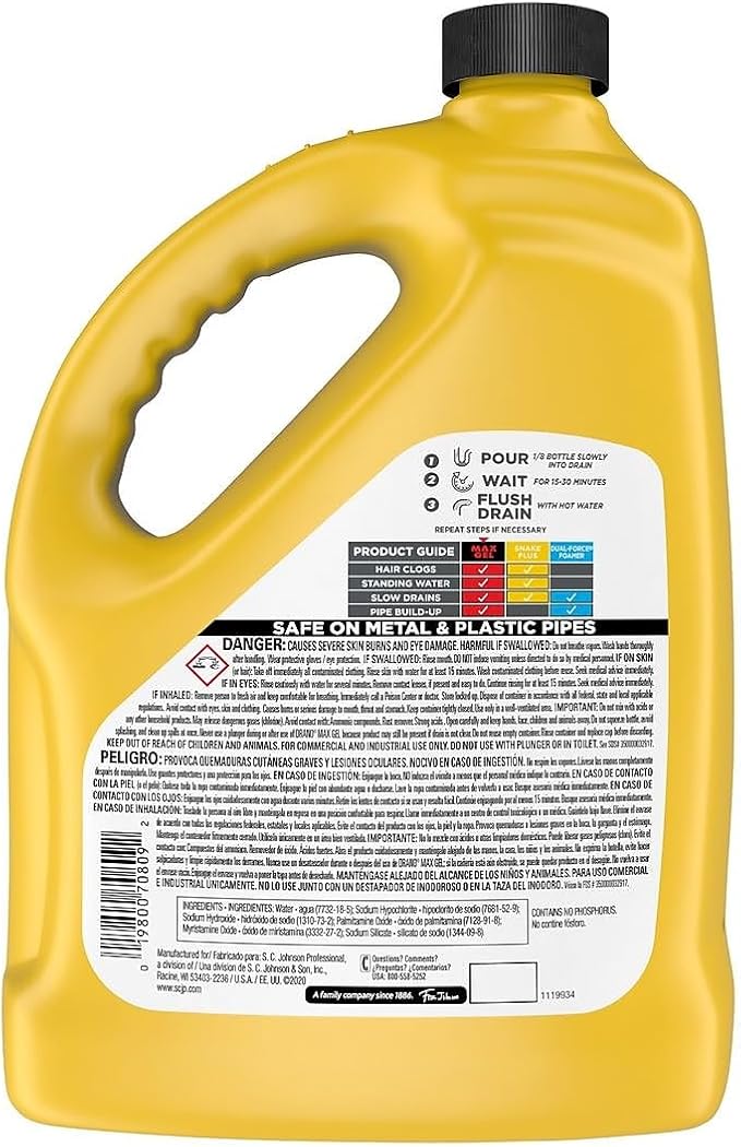 Drano 696642 Max Gel Clog Remover, Bleach Scent, 128 oz Bottle