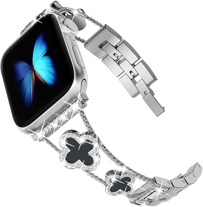 Diamond Metal Bands Add Sparkle to Your Watch For Apple Watch Series 10987654321SEUltra Clover Simple and Stylish Compatible with 38mm40mm41mm42mm44mm45mm 46mm49mm Women's Wear