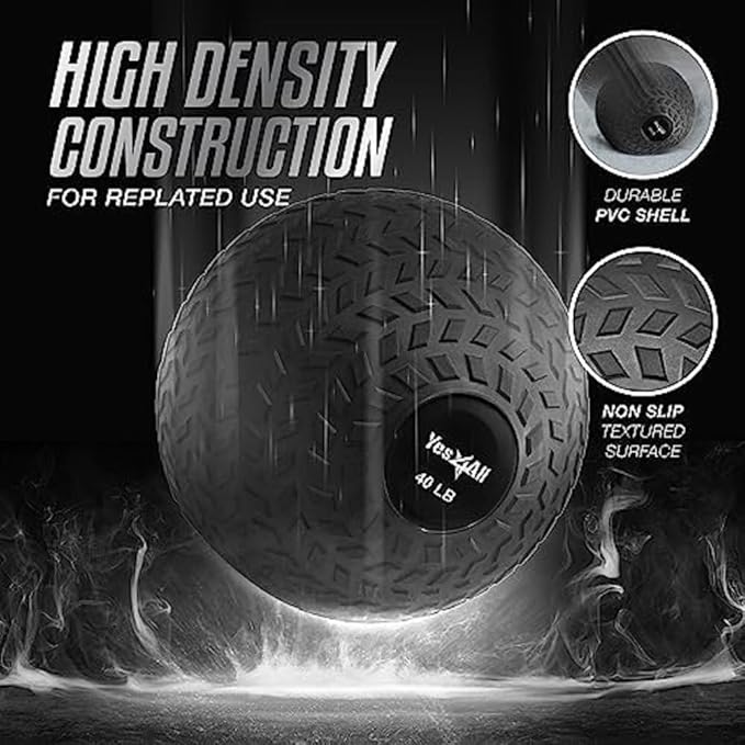 Yes4All Slam Ball, 10-40lb Medicine Ball, Durable PVC Sand Filled Workout Dynamic Weighted Balls for Exercise Core Strengthen