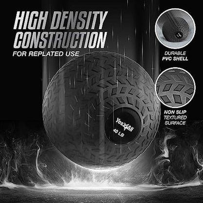 Yes4All Slam Ball, 10-40lb Medicine Ball, Durable PVC Sand Filled Workout Dynamic Weighted Balls for Exercise Core Strengthen