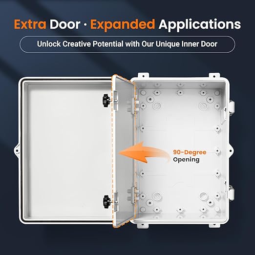 QILIPSU Waterproof Junction Box IP67 Outdoor Plastic Electrical Project Enclosure Weatherproof with Inner Door, Mounting Plate, Wall Brackets, Hinged Grey Cover 11.8"x7.9"x6.7" -D