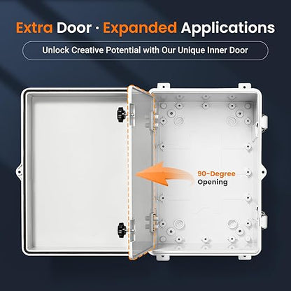 QILIPSU Waterproof Junction Box IP67 Outdoor Plastic Electrical Project Enclosure Weatherproof with Inner Door, Mounting Plate, Wall Brackets, Hinged Grey Cover 11.8"x7.9"x6.7" -D