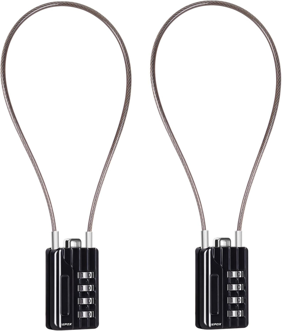 SEPOX® Versatile Twins Resettable 4-Digit Combination Padlock with Extrem Long Cable – Personalized Password, Durable Vinyl Steel Cable, Multipurpose Lock for Suitcase, Gym – Black 32cm Cable