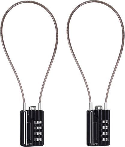 SEPOX® Versatile Twins Resettable 4-Digit Combination Padlock with Extrem Long Cable – Personalized Password, Durable Vinyl Steel Cable, Multipurpose Lock for Suitcase, Gym – Black 32cm Cable