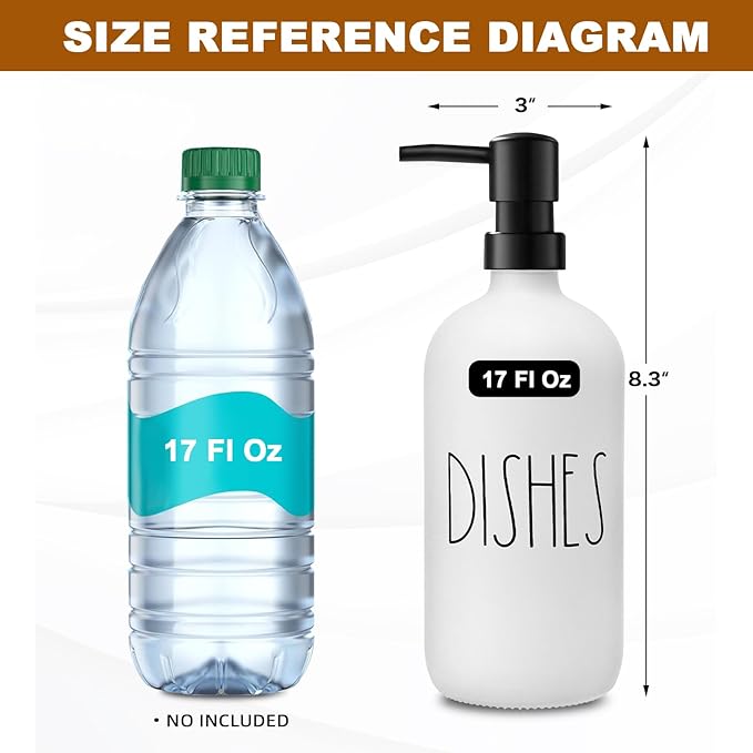 Dish Soap Dispenser, Matte White Soap Dispenser for Kitchen, Glass Dishes Soap Dispenser with Plastic Pump, 17 Fl Oz Refillable Liquid Soap Bottle Container, Farmhouse Kitchen Decor