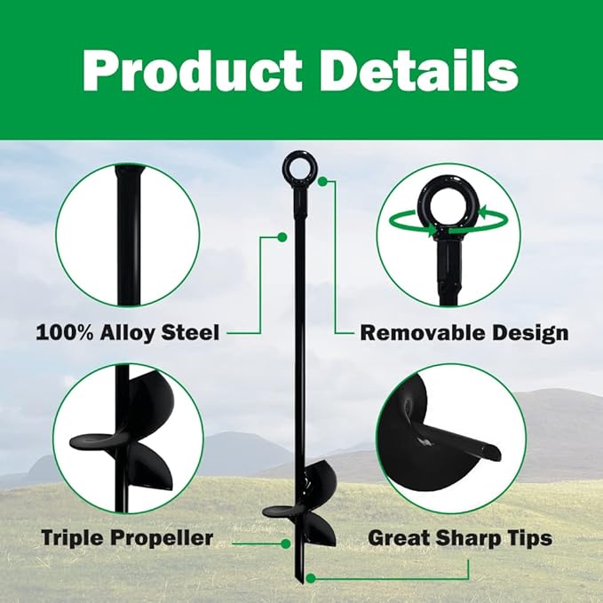 Ground Anchors, Tent Stakes Heavy Duty, Trampoline Anchor Kit, Triple Propeller,Heavy Duty Anchor Hook for Canopies, Car Ports, Sheds, Swing Sets, Easy to use, 4pcs 15 Black
