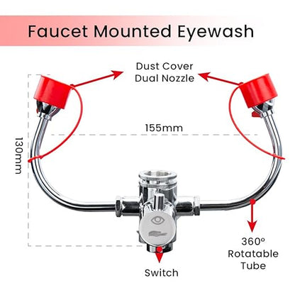 Emergency Eye Wash Station  Faucet Mounted Eyewash Unit for Sink Attachment, First Aid Eye Flush Solution for Lab, Factory, Office, or Home  Includes 4 Adapters