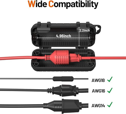Extension Cord Cover Outdoor, Cord Connector Protector IP54 Water-Resistant, Indoor Electrical Safety Box for Plug Outlet Tool Holiday Light Black