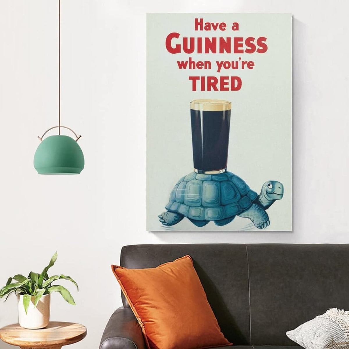 Vintage 1930's Guinness Beer Poster On Canvas, Comes With 1/2" White Border (not pictured) Around Poster For Framing, 24" x 36"