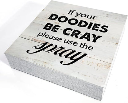 Rustic Funny Bathroom Wood Box Sign Humor Restroom Wooden Box Sign Farmhouse Home Desk Shelf Decor (5 X 5 Inch)