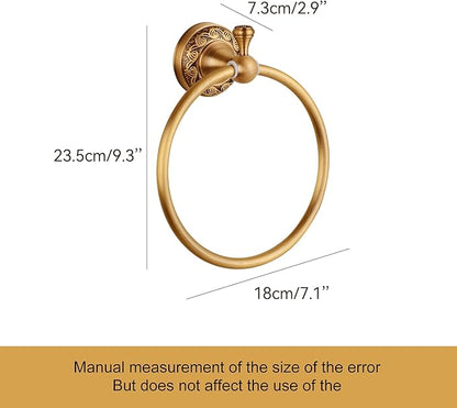 Wall Mounted Bathroom Towel Ring, Bath Towel Hanger Antique Brass Pattern Carving,Brushed Bronze