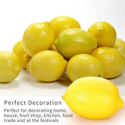 Fake Artificial Fruit Lemons Set of 12, Artificial Faux Fruits Big Size Vivid Faux Yellow Lemon Plastic Fake Yellow Lemon for Fake Fruit Bowl, Home Kitchen Table Cabinet Party Decor Photography Prop