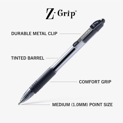 Zebra Pen Z-Grip Retractable Ballpoint Pen, Medium Point, Black Ink, Model Number: 22218, 18-Pack (22218)