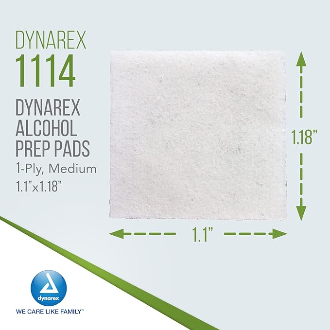 Dynarex Alcohol Prep Pads, Medical-Grade and Non-Woven Prep Pads, Saturated with 70% Isopropyl Alcohol, Rapid-Acting Antiseptic Wipes, 1-Ply, Medium, 1 Box of 100 Alcohol Prep Pads