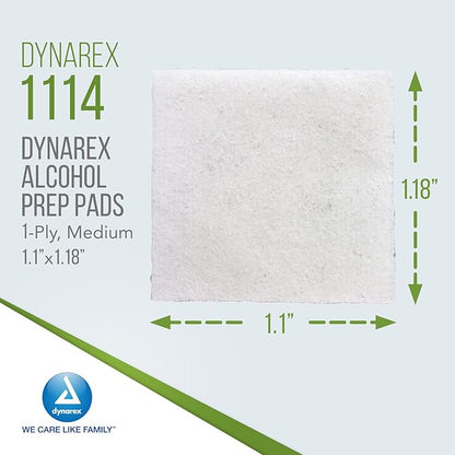 Dynarex Alcohol Prep Pads, Medical-Grade and Non-Woven Prep Pads, Saturated with 70% Isopropyl Alcohol, Rapid-Acting Antiseptic Wipes, 1-Ply, Medium, 1 Box of 100 Alcohol Prep Pads