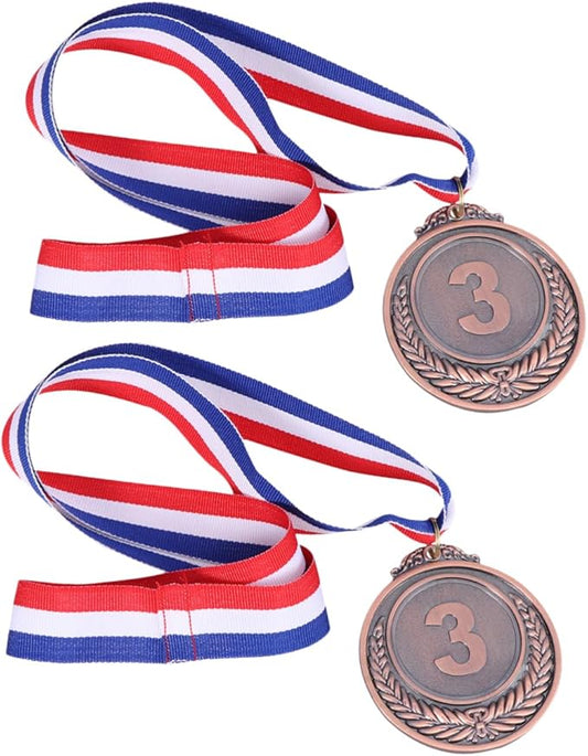2Pcs Medals with Neck Ribbon Bronze Winner Medal for Competitions Award Medal for Games and Events