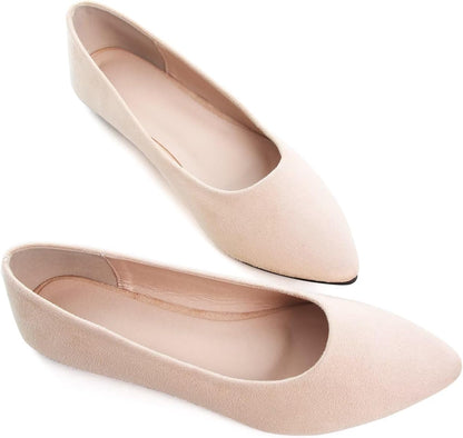 Women's Suede Pointed Toe Ballet Flats Comfortable Wedding Party Slip-On Ballerina Dressy Shoes for Women
