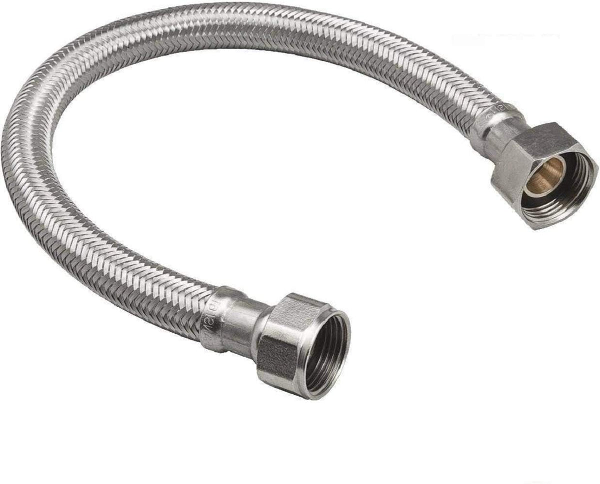 EZ-Fluid 24-Inch Braided Flexible Stainless Steel Water Heater Connector For Female Iron Water Pipes Fitting, 3/4-Inch FIP x 3/4-Inch FIP (1, 24-Inch)
