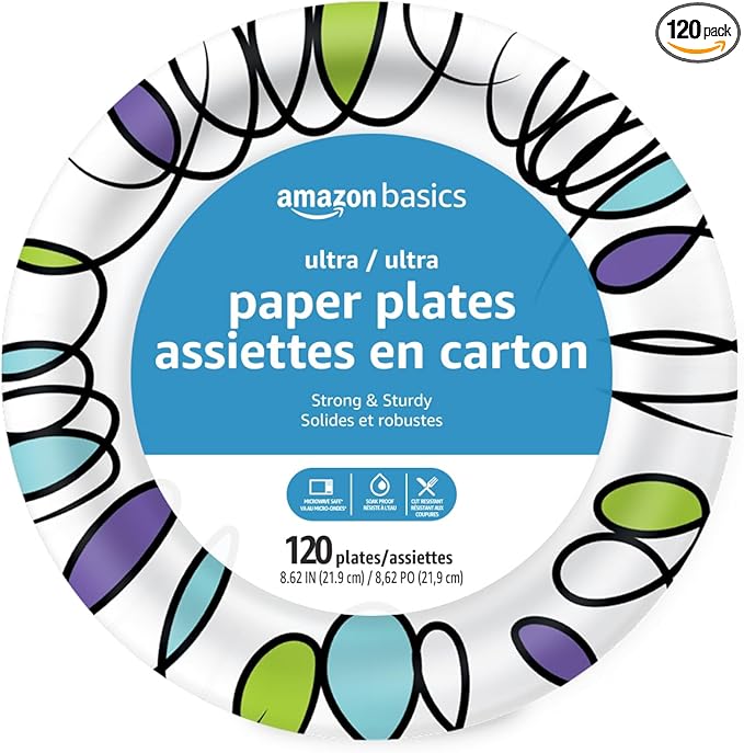 Basics Ultra Paper Plates, 8.62 Inch, Disposable, 120 Count